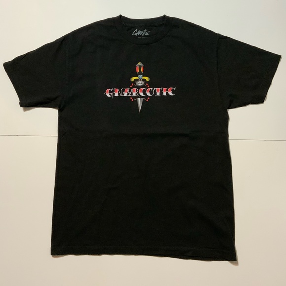 Gnarcotic Street Addict Lil Gnar Knife Tattoo Skull Skate Graphic T-Shirt - Picture 2 of 8